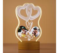 Rainsar Lampada Personalizzata con Immagine Luce Notturna LED Lampade, Portafoto Foto Personalizzata Idee Regalo San Valentino Anniversario Natale, 3D Cuore Amore Lampade Illusione Ottica