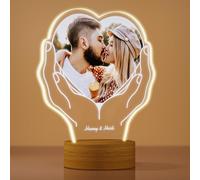 Rainsar Lampada Personalizzata con Immagine Luce Notturna LED Lampade, Portafoto Foto Personalizzata Idee Regalo San Valentino Anniversario Natale, 3D Cuore Amore Lampade Illusione Ottica