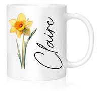 Rainsar Tazza Personalizzata con Fiore, 300mL Tazze Personalizzate in Ceramica con Nome per Donna - Regalo Personalizzato per la Festa della Mamma, Regalo Compleanno Mamma da Figlia Figlio, Narciso