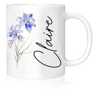 Rainsar Tazza Personalizzata con Fiore, 300mL Tazze Personalizzate in Ceramica con Nome per Donna - Regalo Personalizzato per la Festa della Mamma, Regalo Compleanno Mamma da Figlia Figlio, Aquilegia