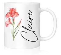 Rainsar Tazza Personalizzata con Fiore, 300mL Tazze Personalizzate in Ceramica con Nome per Donna - Regalo Personalizzato per la Festa della Mamma, Regalo Compleanno Mamma da Figlia Figlio, Canna