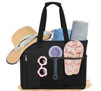 RAINSMORE Borsa Mare Donna Grande XXL Famiglia 40L Borsa Spiaggia Donna Alta Capacità Borse Mare con Cerniera Beach Bag con Tasche Multiple per Mare Viaggio Nero