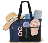 RAINSMORE Borsa Mare Donna Grande XXL Famiglia 40L Borsa Spiaggia Donna Alta Capacità Borse Mare con Cerniera Beach Bag con Tasche Multiple per Mare Viaggio Blu Navy