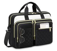 RAINSMORE Borsa Porta PC 17.3 Pollici Borsa Lavoro Donna Impermeabile Borsa Computer Grande Borse Messenger Porta Documenti per Ufficio Università Insegnant Nero e Bianco