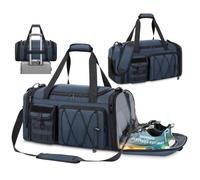 RAINSMORE Borsone Palestra Uomo Donna 40L Impermeabile Borsa Palestra con Scomparto Scarpe e Tasca Umida Espandibile Borsone da Viaggio Per Sport Piscina Fitness Weekend Nero Blu