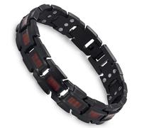 RainSo Bracciale da uomo in legno - nero rosso metallo e design in legno | bracciale magnetico in acciaio inox da uomo | gioiello alla moda con strumento di misura regolabile e scatola regalo di lusso