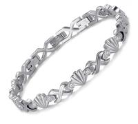 RainSo Bracciale magnetico da donna - Bracciale in acciaio inossidabile color argento, design a conchiglia con intarsio di diamanti, magnete potente da 3800 gauss, misura regolabile, confezione regalo