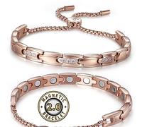 RainSo Bracciale magnetico da donna, in acciaio inox, con catena telescopica regolabile con scatola regalo (oro rosa), Acciaio inossidabile