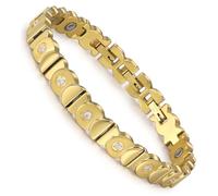 RainSo Bracciale magnetico da donna in acciaio inox, design con ruota panoramica, regolabile, con 11 magneti, placcato oro e dettagli in cristallo, strumento e confezione regalo di lusso