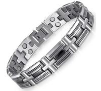 RainSo Bracciale magnetico da uomo, in acciaio inox, motivo intrecciato, con doppia fila, magnetico, regolabile, con confezione regalo, 19