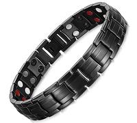 Rainso - Braccialetto magnetico da uomo, in titanio placcato nero, doppia fila, quattro elementi, con attrezzo per rimozione delle maglie