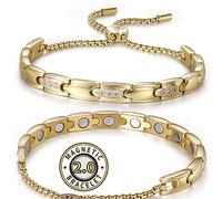 Rainso design in cristallo bianco braccialetto magnetico da Donna Bracciale Magnetico nobile ed elegante da donna in acciaio inossidabile con catena telescopica regolabile con Confezione Regalo (Oro)