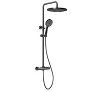 Rainsworth Colonna Doccia con Miscelatore Termostatico, 30cm rotondo soffione doccia, doccia a mano 5 Funzione Doccetta, 92-126 cm Altezza Regolabile Grifo Ducha, Nero