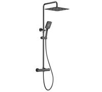 Rainsworth Colonna doccia con miscelatore termostatico, soffione 30 * 30cm, doccetta a 3 getti, set doccia regolabile in altezza con termostato, Nero, RW-2219