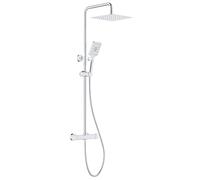 Rainsworth Colonna doccia Termostatica, in acciaio inox, soffione doccia 25 x 25 cm, soffione doccia a 3 getti, doccia a pioggia regolabile in altezza, doccia set con miscelatore, cromato