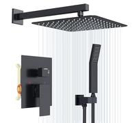 Rainsworth Set doccia da incasso, set doccia con miscelatore doccia incassato, sistema doccia nero con 30 x 30 cm soffione doccia