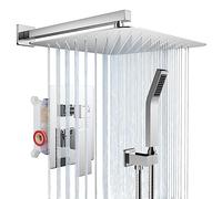 Rainsworth Set Doccia Incasso Cromo, Sistema Doccia Completo con Miscelatore, Kit Doccia con Soffione Doccia a Pioggia 40 * 40cm, Soffione Doccia, Miscelatore da incasso per doccia Corpo in ottone