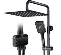 Rainsworth Sistema doccia senza rubinetto, nero, 30 x 30 cm, rettangolare, soffione a pioggia e 3 tipi di getto, con deviatore in ottone, set doccia per doccia