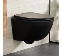 Rainsworth WC sospeso senza bordi - Forte risciacquo, ciotola per WC con abbassamento automatico, WC compatto in ceramica, lunghezza 48,5 cm, facile da usare, per salire il bagno, nero