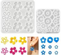 Rainway 2 pezzi Moule Silicone pour Résine Époxy (Formes Fleur, Cercle, Étoile, Cœur) - Per Pendentifs & Boucles d'Oreilles fai da te, Résine Epoxy Stampi in silicone per artigianato