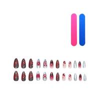 Rainway 24 pezzi Press on Nails con design a stelle in metallo 3D - Unghie finte a forma di mandorla media lunga con punte francesi e colla per unghie, inclusa lima per unghie per Y2k, gotico o feste