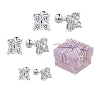 Rainway 3 orecchini da donna in oro, ipoallergenici, flatback con zirconi, quadrifoglio, cartilagine, trago, helix, con confezione regalo, regalo per donne