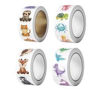 Rainway 4 rotoli da 2000 pezzi rotondi cartoni animati adesivi per bambini, simpatici adesivi per ricompensa, adesivi per animali, animali marini, scuola e feste, decorazione per ragazze e ragazzi