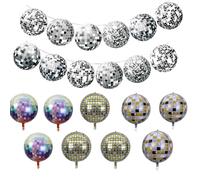 Rainway 9 Pezzi 22 Pollici Foil Disco Palloncini, 1 striscioni argentate, per feste di discoteca decorazioni per feste di compleanno, Decorazioni Feste Anni '90 '80