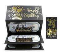 Rainway Compleanno per Regali in Contanti con Busta, Überraschungsgeld Schwarz-Gold Contanti buste Regalo Compleanno, mit 6 Fächern ein Kreatives Überraschungsgeschenk für Jedermann