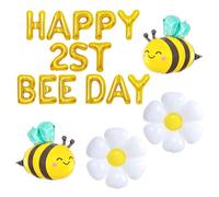 Rainway Kit Palloncini Compleanno 2 Anno, 2 Palloncini Ape, 2 Palloncini Fiore, 1 Palloncino Happy Bee Day, Decorazione Compleanno 2 Anno per Decorazione Torta e Festa