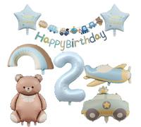 Rainway Kit Palloncini con Orsetto, Auto, Arcobaleno e Aereo, Decorazione 2° Compleanno Bambina Bambini, Decorazioni Ideali per Feste di Compleanno per Bambini