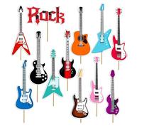Rainway Set di 24 decorazioni per torta a forma di chitarra elettrica, pratiche ed estetiche, per compleanno, tema rock, eventi musicali, feste e ornamenti da pasticceria per dolci