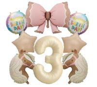 Rainway Set di 8 decorazioni per compleanno con cavalli | Con palloncino decorativo con numero 3 da 81,3 cm, con cavalli, decorazione per il 3° compleanno, palloncini a stella e