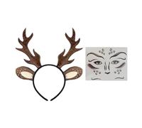 Rainway Set di cerchietti per capelli e tatuaggi per il viso, per corna di capriolo, cervo, tatuaggio temporaneo del viso, accessorio per Halloween, Carnevale, Carnevale, Maskerade Motto Party