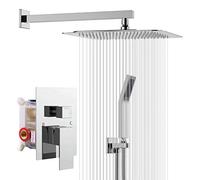 Rainworth Set Doccia Incasso Cromo, Sistema Completo con Miscelatore, Kit con Soffione a Pioggia 25×25 cm, Miscelatore da Incasso Corpo in Ottone
