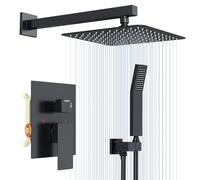 Rainworth Set Incasso Nero, Sistema Completo con Miscelatore, Kit con Soffione a Pioggia 25×25cm, Miscelatore da Incasso Corpo in Ottone