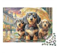 Rainy Dachshund Trio Rompicapo 1000 pezzi Educazione Tre Tassi in Strada Gioco Sfida Giocattolo Regali Puzzles per Adulti Bambini dai 14 anni in su Sfida e Stimolante Puzzles Bella De