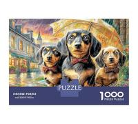 Rainy Dachshund Trio Set Puzzle in Cartone Robusto Da 1000 Pezzi, Cute Pet, Gioco Educativo, Sfida, Regalo Divertente, Attività, Allenamento Mentale, Concentrazione 38x26cm/1000pcs