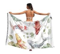 Rainy Day Cat Bue Womensong Sarong costume da bagno coprire avvolgente Pareo con Tasse, Acquerello Pesce, M