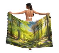 Rainy Day Cat Bue Womensong Sarong costume da bagno coprire avvolgente Pareo con Tasse, Verde foresta, M