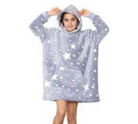 RAIS Coperta con cappuccio oversize per bambini, unisex, si illumina al buio, foderata in pile Sherpa, morbida coperta con cappuccio UK, Stella grigia, 6-9 Anni