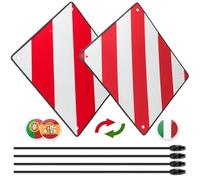 Raisaplin - Pannello di avvertimento riflettente 2 in 1 con cinghie di tensione e paraspigoli per portabici, portabici per etichettare il carico sporgente, 50 x 50 cm, in alluminio rosso/bianco