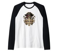 Raise Hell & Set Sail Pirate Skull - Avventura Nautica Maglia con Maniche Raglan