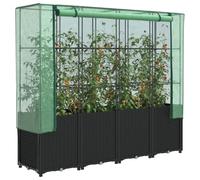 Raised Garden Bed with Greenhouse Cover 160x40x153 cm, Rattan Effect Elevated Plant Box for Vegetables Herbs Flowers, Sturdy Iron Frame & Waterproof PE Cover, Ideal for Balcony Garden Yard