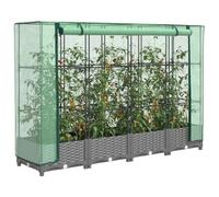 Raised Garden Bed with Greenhouse Cover Rattan Effect 160x40x123 cm, Elevated Planter Box for Vegetables Herbs Flowers, Sturdy PP Frame with Waterproof PE Cover, for Outdoor Garden Balcony Patio