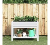 Raised Garden Planter Box White 110x45x79 cm with Self Watering System, UV Resistant Polypropylene, Wood Grain Design for Patio Balcony, Large Outdoor Flower Pot for Herbs Vegetables Flowers