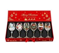 Raised Holiday Goblet | Christmas 3D Wine Glass Collection Gift Box Set