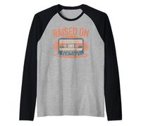 Raised ON Old School Hip Hop Cassetta Vintage Rap Anni 80 Maglia con Maniche Raglan