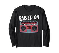 RAISED ON OLD SCHOOL HIPHOP Boombox Retrò Rap Musica 80 Maglia a Manica
