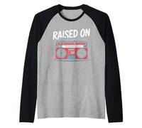 RAISED ON OLD SCHOOL HIPHOP Boombox Retrò Rap Musica 80 Maglia con Maniche Raglan